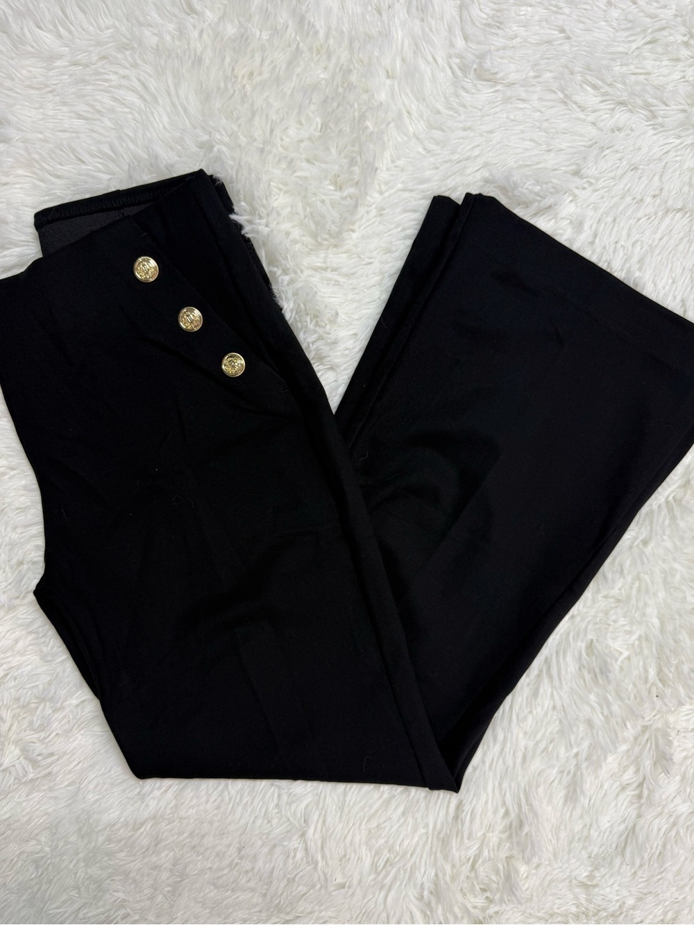 Chico’s Sailor Pants 00 Petite US 2 Petite Black Pull On Wide Leg Gold Button